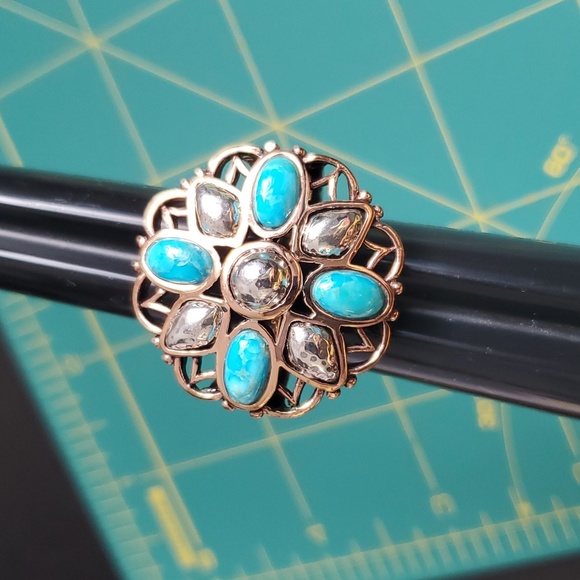 Sterling Silver 925 Rose Gold Turquoise Statement Ring - Picture 3 of 7